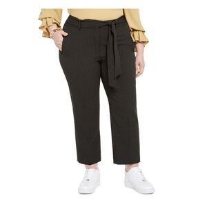 BAR III Womens Gray Belted Striped Straight leg Pants Plus 18W